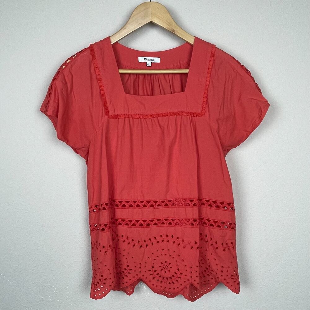 Madewell Orange Eyelet Short Sleeve Top Size S Boho Festival Coastal